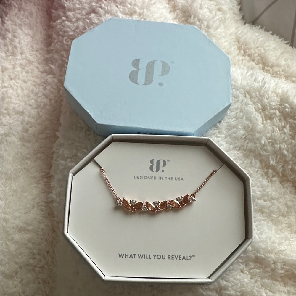 NIB Bomb Party Necklace 18" RBP5694 Dazzle Me Dk Smokey Topaz CZ Rose Gold